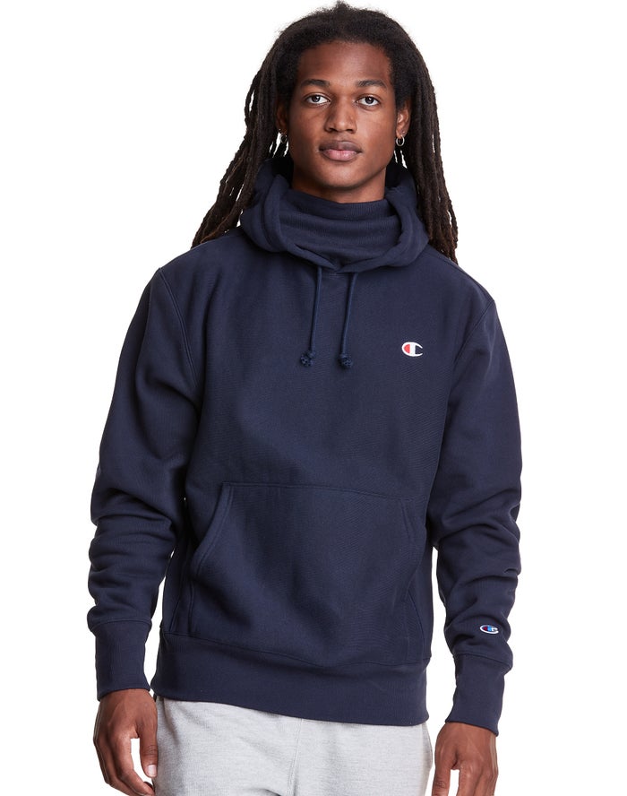 Champion Herre Hættetrøje Mørkeblå - Defender Series Reverse Weave® With Attached Ribbed Inset Mask